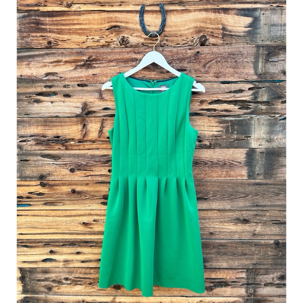 VINCE CAMUTO | Green Polyester Pleated Sleeveless Dress 12